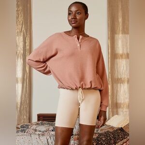 American eagle ae Peach brown Long Sleeve Pullover waist tie cinch button large